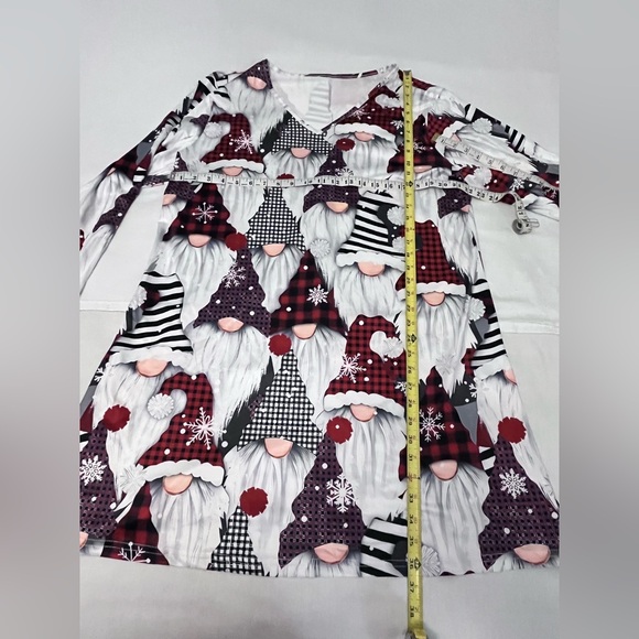 SHEIN Festive Gnome Print Long Sleeve Dress - V Neck Red and White 3X NWOT - Picture 6 of 9